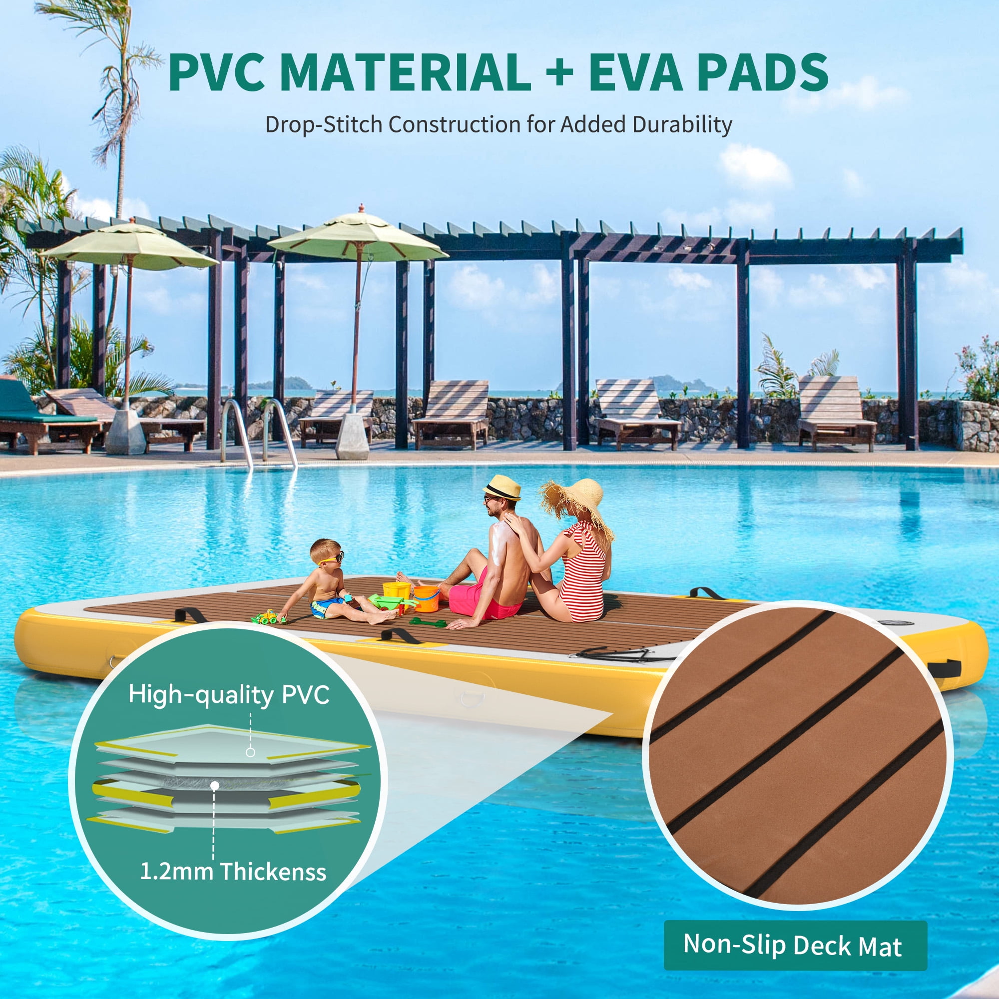 Dextrus Inflatable Dock Platform PVC Floating Dock 10 x 10 ft ,8-10 People Inflatable Dock Platform for Pool Beach Ocean