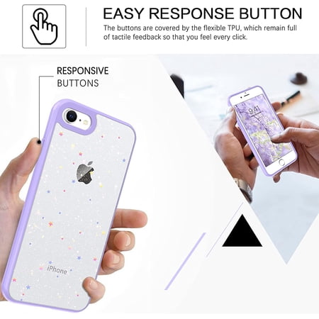 Iyefeng Iphone Se Case Iphone 8 Case Iphone 7 Case Slim Fit Clear Glitter Sparkly Soft Flexible Bumper Shockproof Protective Girls Women Cute Cases Cover For Iphone 8 7 Se Clear Purple Walmart Canada
