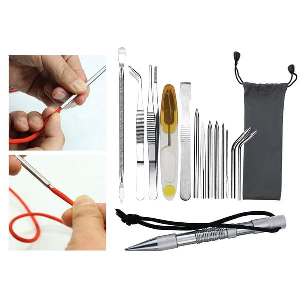 de Paracordaa de material acero inoxidable Agujas de coser para cordones de Paracordaa y herramienta de alisado, bolsa de almacenamiento para tejido - 13 piezas shamjiam Agujas para cordones de paracord