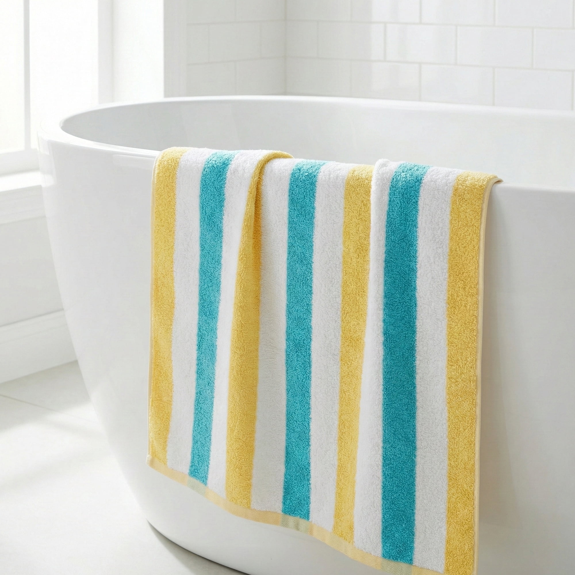 Unique Bargains Absorbent Stripe Soft Cotton Towel 2 Pack Lake Blue/Royal Blue 55"x28"