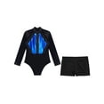 thumbnail image 3 of iiniim Gymnastics Leotards for Girls Dance Long Sleeve Unitards Sparkly Bodysuit with Shorts Outfits Blue&Black 10, 3 of 7