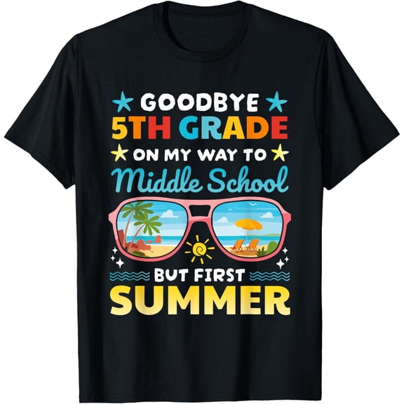 Retro Goodbye 5th Grade Hello Middle School Summer Vacation Student T-Shirt Funny Graduation Gift Tee