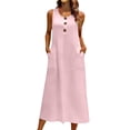 thumbnail image 2 of Mifsaly Cotton Dresses for Women Button Detail Midi Sleeveless Tank Dress Summer Lightweight Loose Fit Sundress with Pockets L, 2 of 9