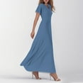 thumbnail image 4 of Summer Maxi Dresses for Women 2025 Flowy Ruffle Hem Swing Dresses Boho V-Neck Floral Maxi Dress Short Sleeve Vacation Beach Loose Spring Dresses&nbsp; Blue S, 4 of 5