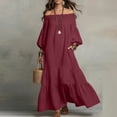 thumbnail image 2 of biudgviw Off Shoulder Dresses for Women Ruffle 3/4 Sleeve Maxi Dress Loose Flowy Tiered Casual Dress with Pockets Travel Outfits, 2 of 5