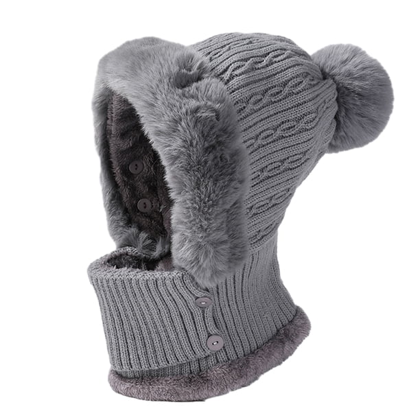 Gorro de invierno para mujer, conjunto de máscara de pasamontañas de punto con forro polar de una pieza, bufanda circular con cuello de Calavera, gorro de nieve para esquí con pompón