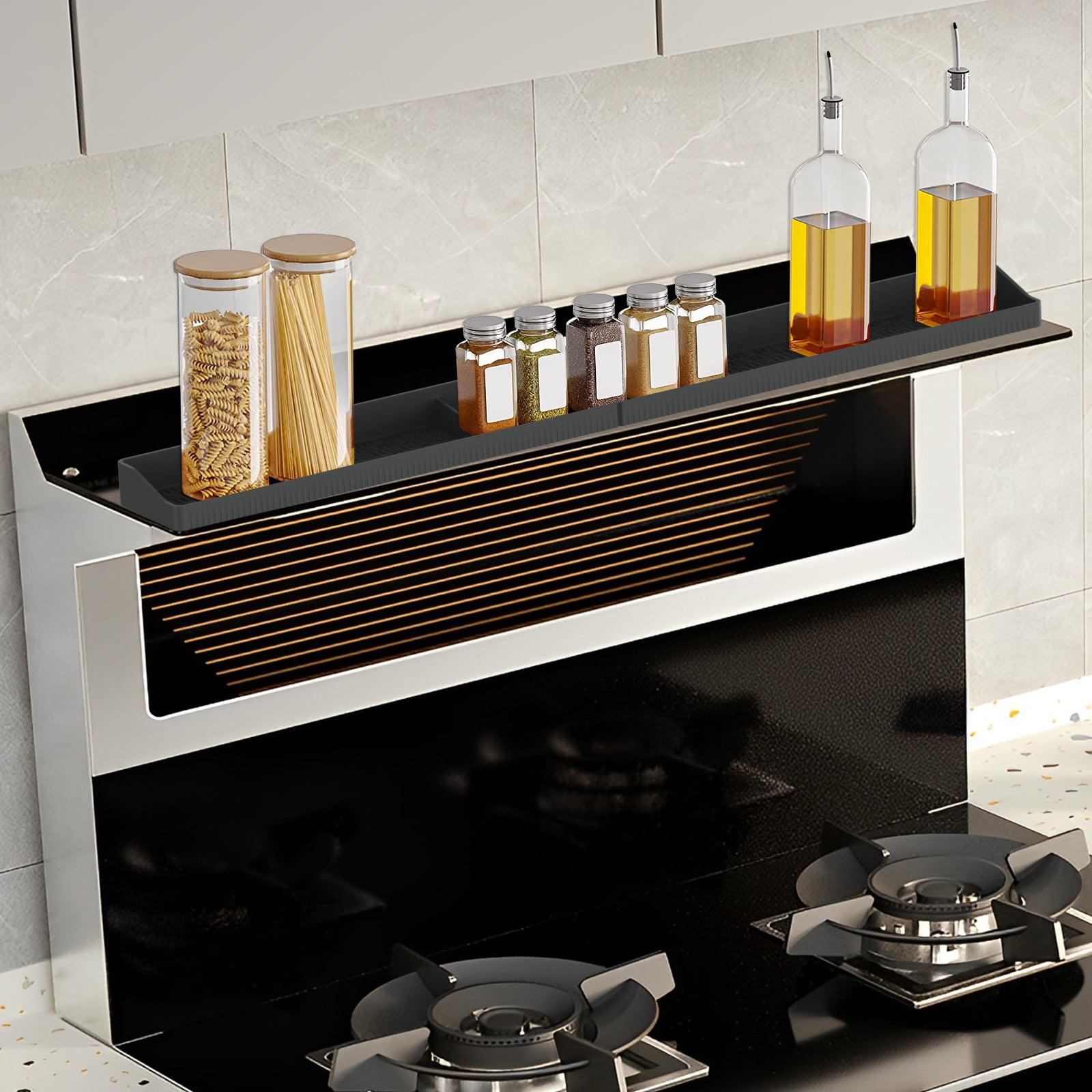 Keyohome Stove Top Shelf Silicone Over Stove Top Rack with 3