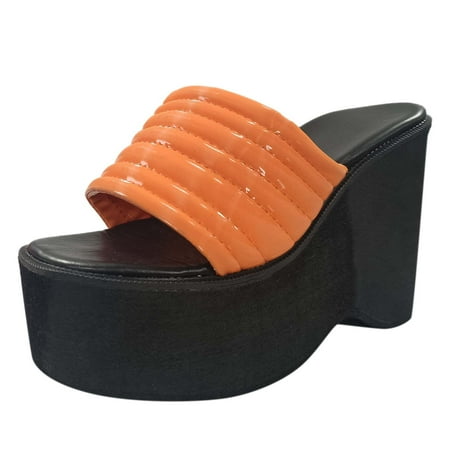 

Women Slippers Slippers For Women Solid Wedges Casual Roman Shoes Sandals Vintage Platform Slippers Orange 8