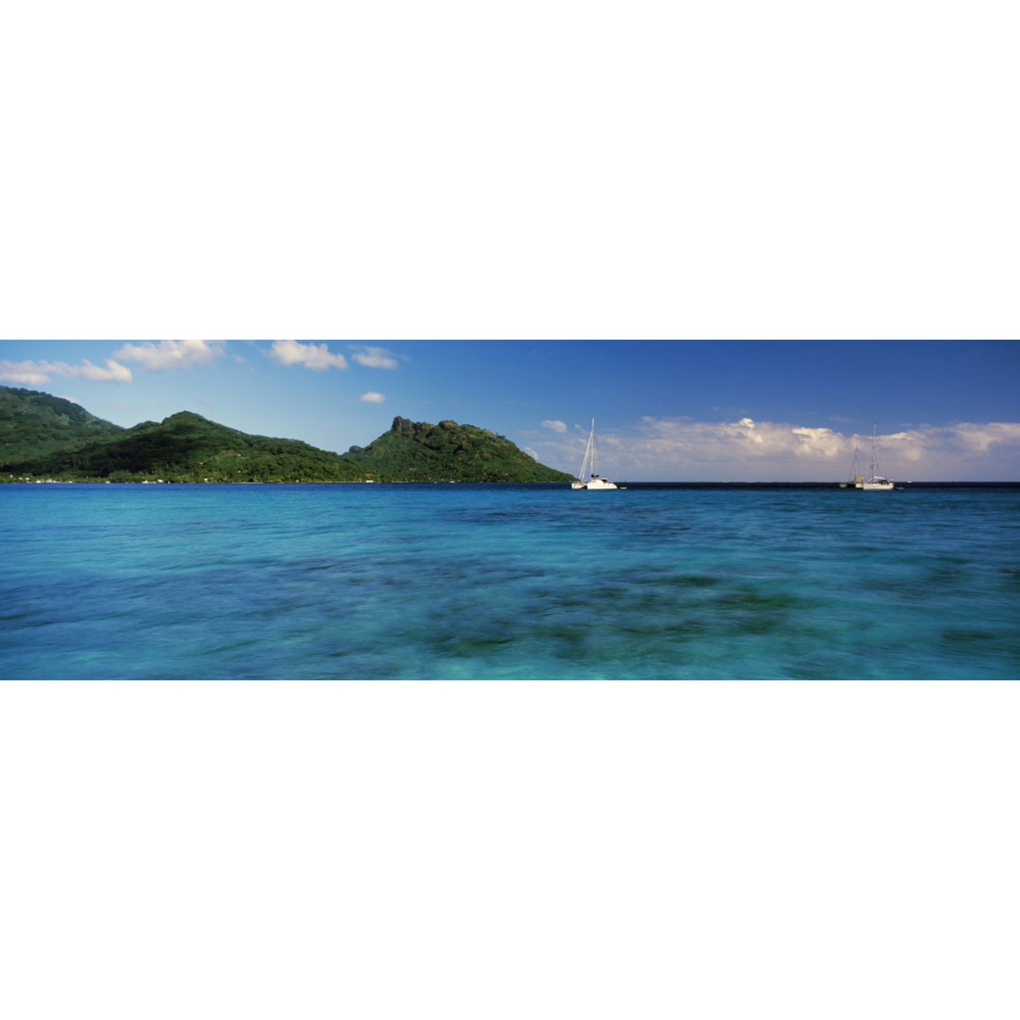 Boats in the Pacific ocean Tahiti French Polynesia Canvas Art - Panoramic Images (36 x 12)