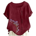 thumbnail image 1 of Liquidation! Uooqdmx Chemises en Lin pour Femmes, Chemises à Manches Courtes pour Femmes, Hauts Fluides pour Femmes, Blouse Col Rond Décontractée Coupe Ample Tunique, Hauts en Gaze pour Femmes, Rouge L, 1 of 4