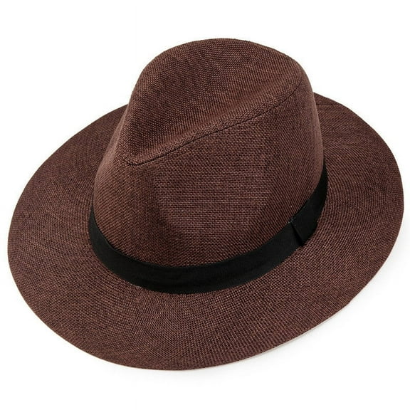 ICQOVD Men'S Top Hat, Linen Material, Flat Edge, Middle-Aged and Elderly Men'S Sunshade Hat, Leisure Hat, Travel Hat, Men'S Hat, Sunshade Cowboy Hat