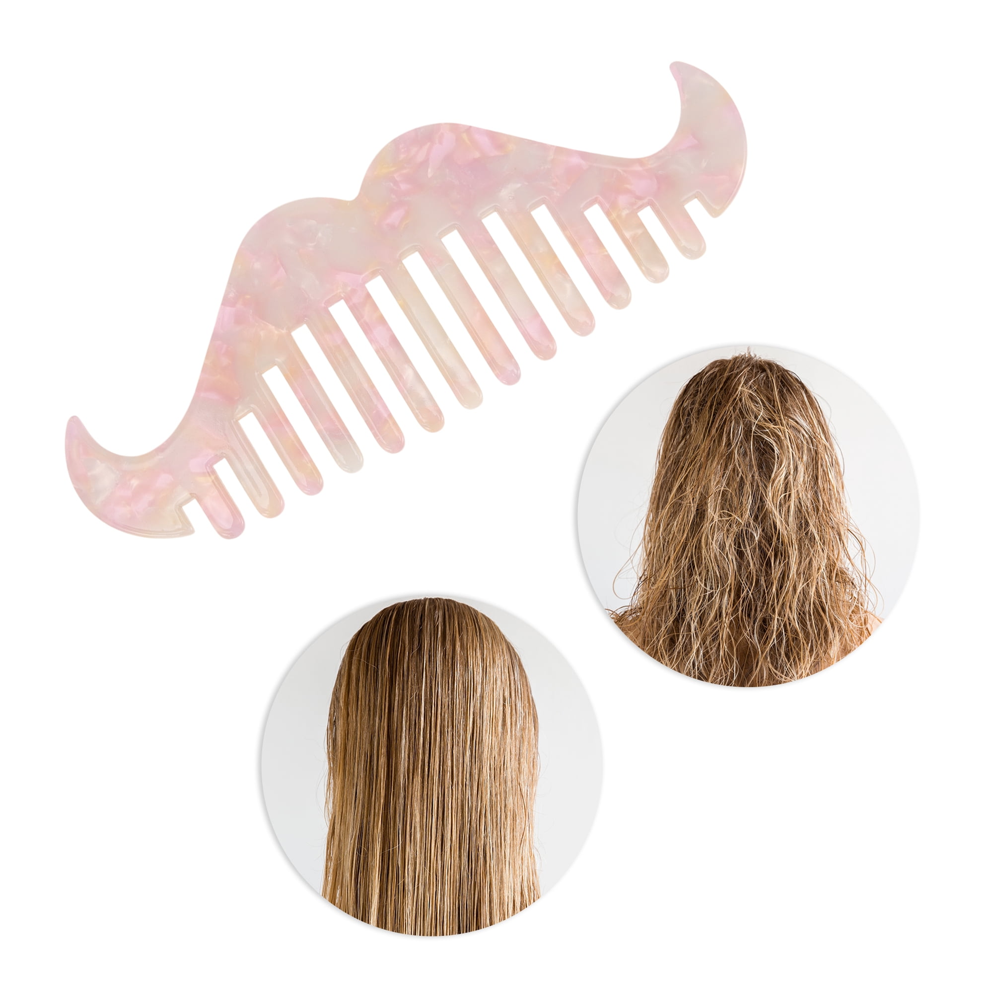 Unique Bargains 1 Pc Portable Beard Shaped Hair Comb for All Hair Types Styles Pink, White