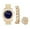 Blue Gold, variant on Bling-ed Out Round Luxury Mens Watch w/Bling-ed Out Cuban Bracelet and Iced King Ring Set - L0504 BR 3pc Set (9,Red-Silver)