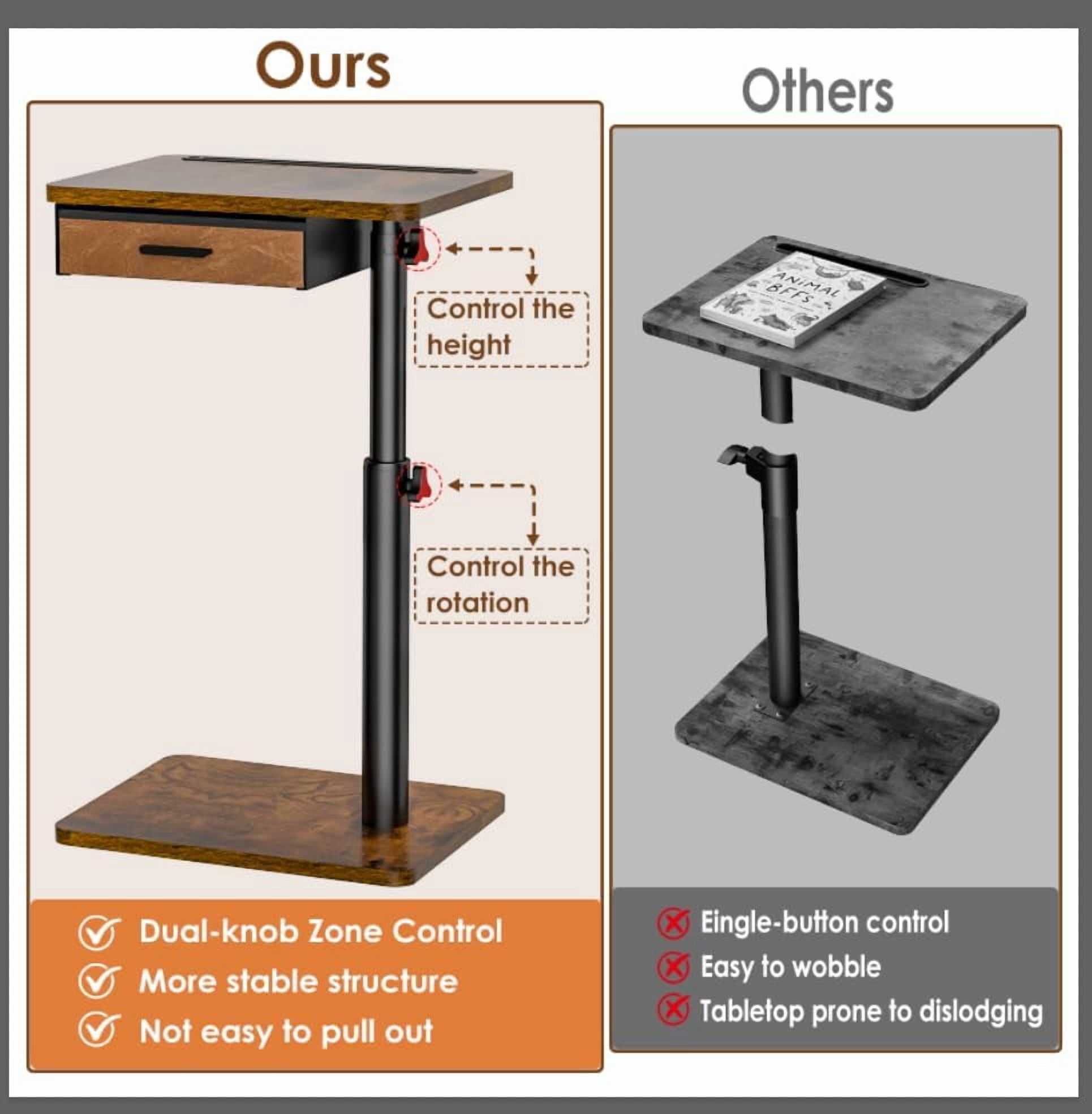 TV Tray Table with Swivel Top, Drawer, and Height Adjustment for Eating, Working, or as a Sofa Desk in Living Room or Bedroom