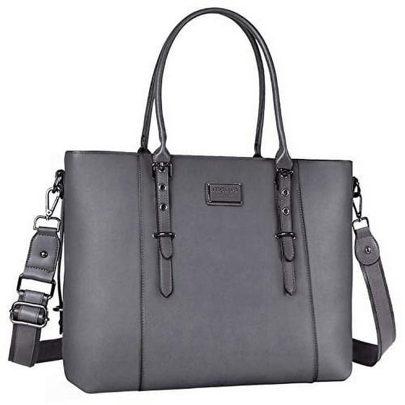 MOSISO PU Leather Laptop Tote Bag for Women (17-17.3 inch), Gray