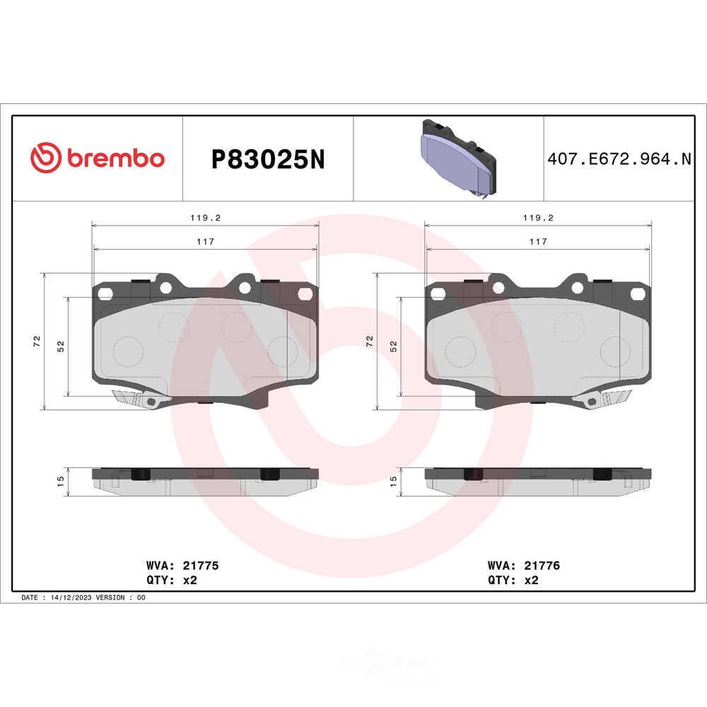 Brembo P83025N PRIME Ceramic Brake Pad Set