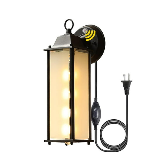 Kiven Waterproof Outdoor Wall Light Fixtures, Plug-in Wall Mount Lantern Light with Glass Lampshade, Dusk-to-Dawn,Industrial Porch Light for House Garage Patio