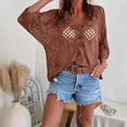 thumbnail image 4 of Kilaqueen Womens Bohemian-Inspired Crochet Top Summer Casual Batwing Sleeve V-Neck Hollow Out Beach Cover-Up Plus Size Knit Pullover Swimsuit Coverups, 4 of 8