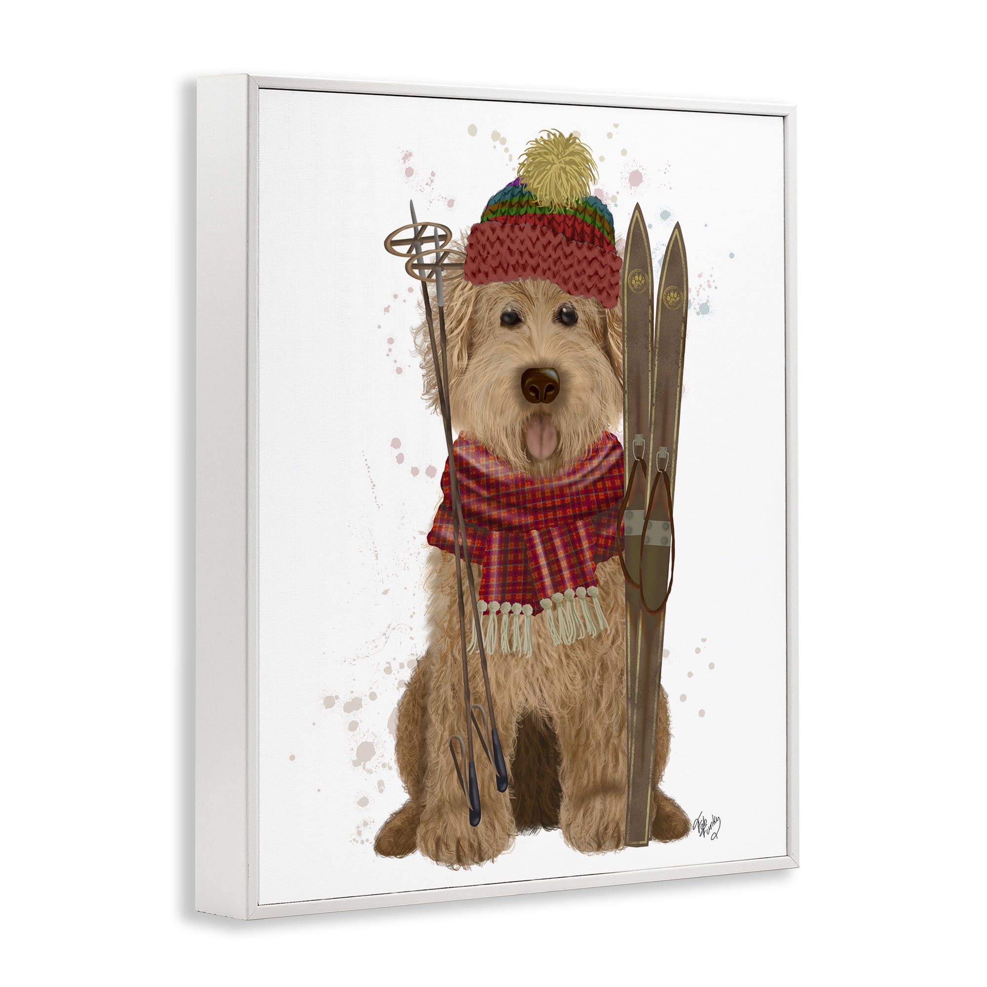 Stupell Industries Dog with Winter Skis Animals & Insects Painting White Framed Art Prints Wall Art, 24 x 30