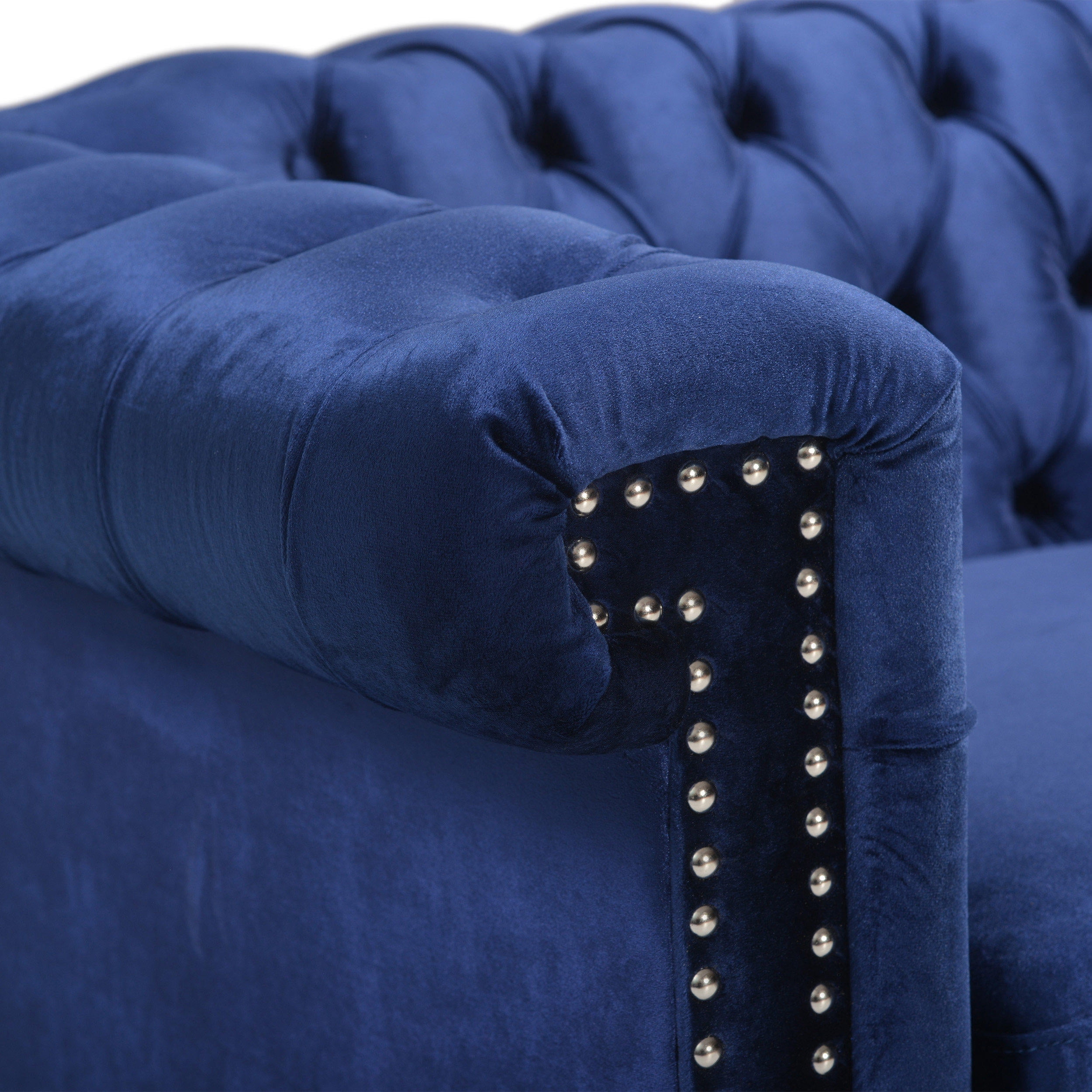 Noble House Kabella Button Tufted Sofa, Midnight Blue, Dark Brown