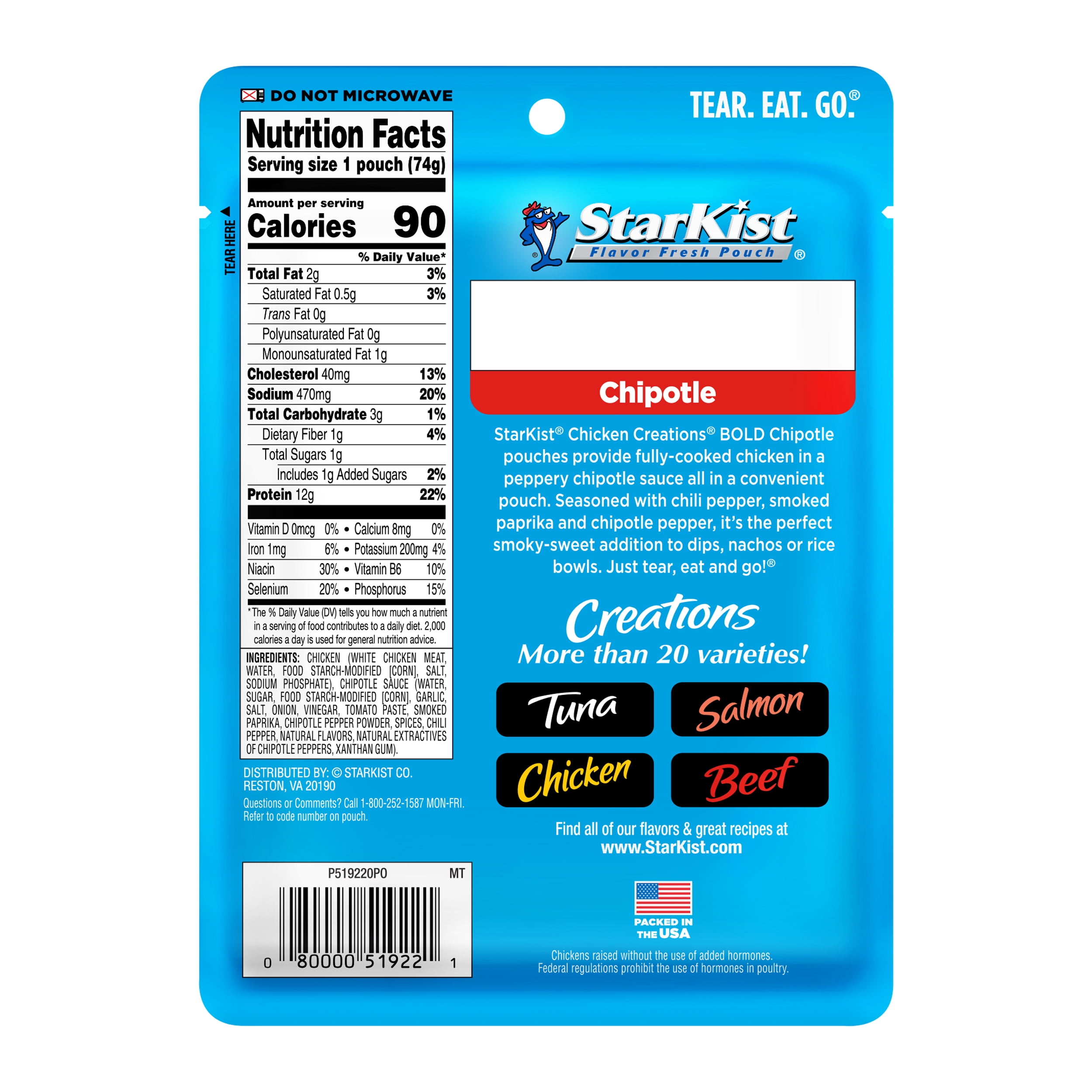 (12 pack) StarKist Chicken Creations, Chipotle, 2.6 oz Pouch