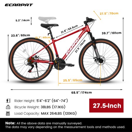 A27312 Ecarpat Mountain Bike 27 Inch Wheels, 21-Speed Mens Womens Trail Commuter City Mountain Bike, Aluminium Frame Disc Brakes Thumb Shifter Front Fork Bicycles
