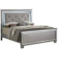 thumbnail image 2 of Contemporary Bellanova 1pc Eastern King Size Bed Bedroom Furniture Leatherette Tufted HB w LED Silver Texture Bedframe, 2 of 7