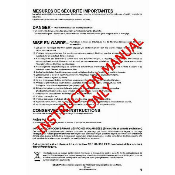 Singer 8770-CURVY Sewing Machine/Embroidery/Serger Owners Manual Reprint