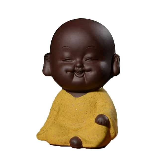 Estatuas de Buda monje pequeño para mascotas de té, bandejas de té y adornos para casas de té. Amarillo