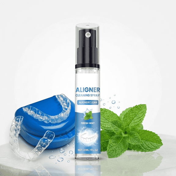Clear Aligner Cleaner and Retainer Cleaning Spray - Fresh Mint Odor Eliminator for Clear Aligners, Retainers, Night Guards & Mouthguards - Portable Travel Size, No Rinsing Required, 1 Fl Oz (30ml)