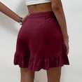 thumbnail image 5 of Shorts for Women Dressy Casual High Waist Ruffle Hem Wide Leg Short Loose Elegant Summer Vacation Shorts with Pocket Red XL, 5 of 6