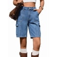 thumbnail image 2 of Bermuda Cargo Shorts for Women Casual Long Knee Length High Waisted Stretch Wide Leg Relaxed Fit S, 2 of 10