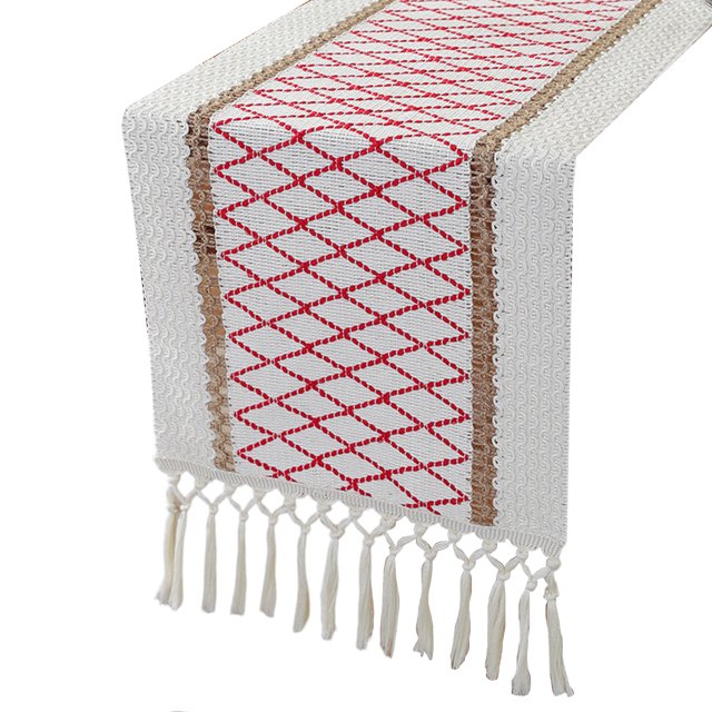Table for Home Decor with Tassels 72 Inches Long Farmhouse Rustic Table Runner Cream & Brown Macrame Burlap Fall Table Decoration for Living Room Bridal Shower (12x72 Inches)