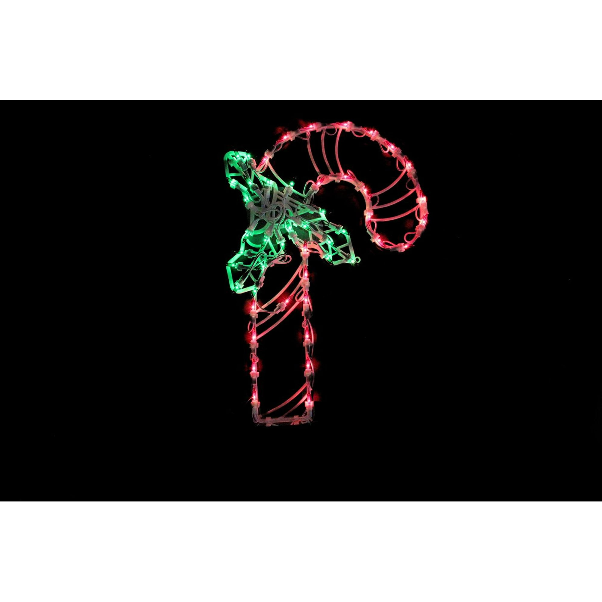 18 Lighted Candy Cane With Holly Christmas Window Silhouette