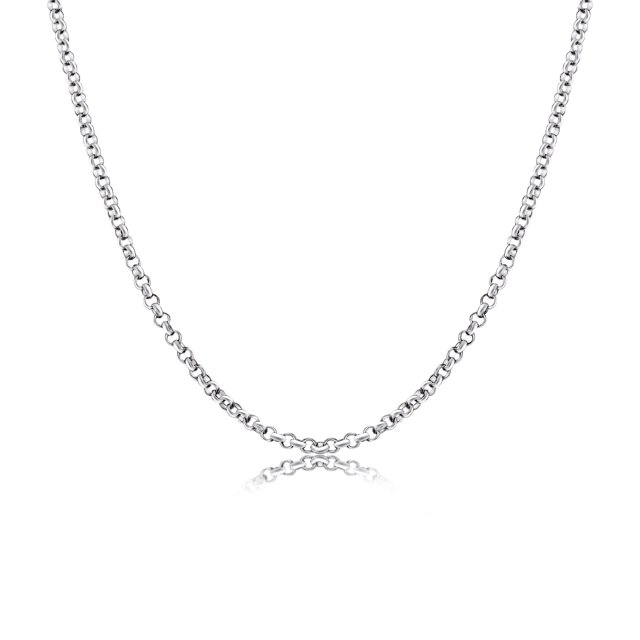 JeenMata Collar de Cadena Rolo Redonda de 2 mm y 16 Pulgadas en Plata de Ley Bañada en Oro Blanco