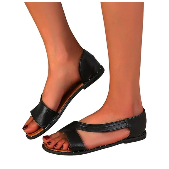 Flat Sandals for Women 2025 Summer Fashion Casual Leather Open Toe Beach Slip on Dress Sandals