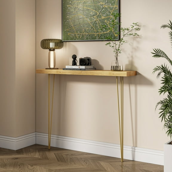 SHYFOY 39.4" Farmhouse Entryway Console Table, Solid Cedar Wood & Iron Narrow Sofa Table for Hallway, Living Room with Wall-Mount Hardware for Secure Installation