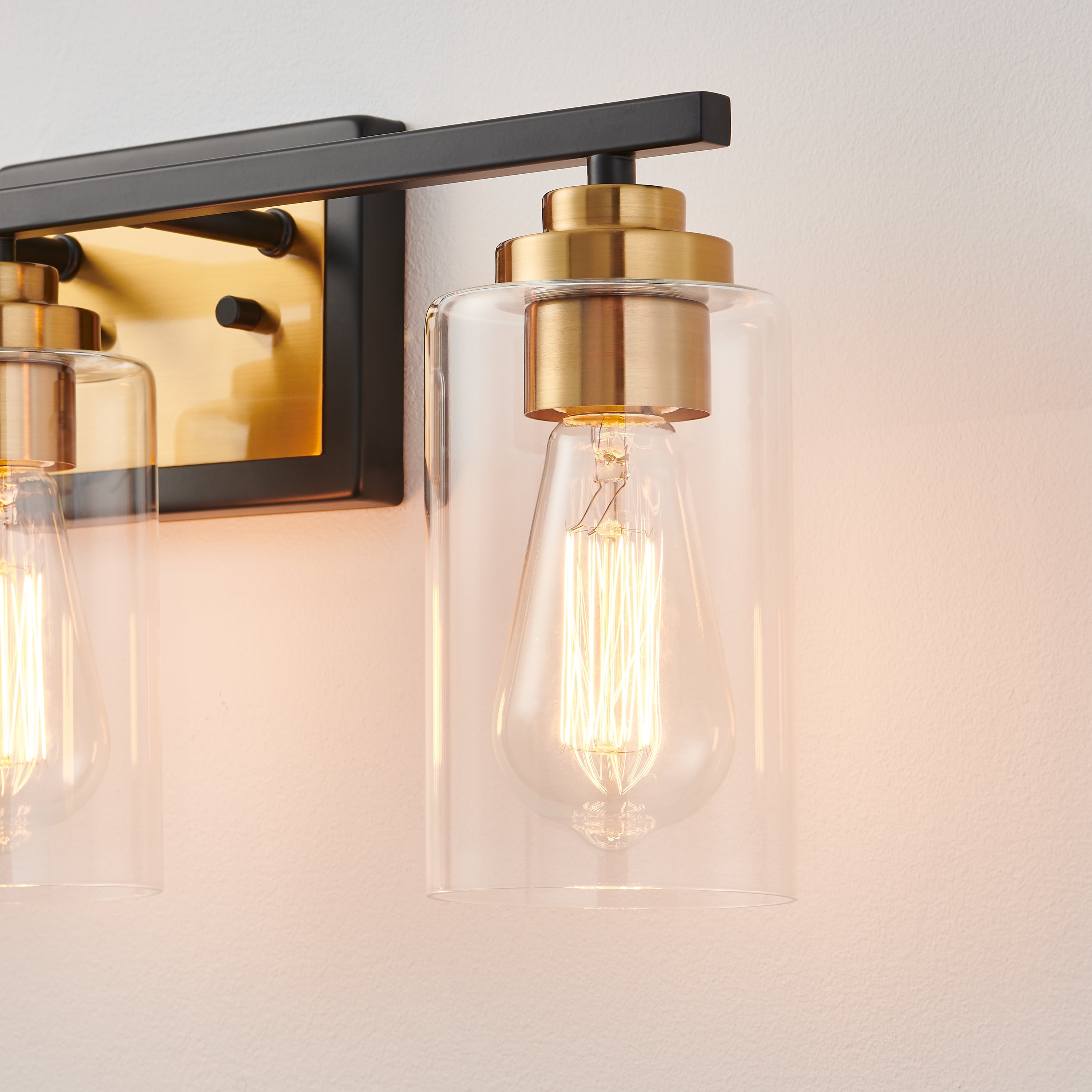 KAWOTI 22" 3-Light Black & Brass Vanity Light with Clear Glass Shade for Bathroom, Wall Mount Vanity Mirror Lighting