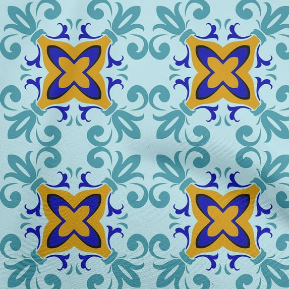 oneOone Cotton Cambric Light Blue Fabric Asian Block Floral Quilting Supplies Print Sewing Fabric By The Yard 42 Inch Wide