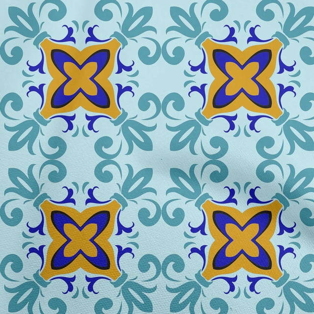 oneOone Cotton Poplin Light Blue Fabric Asian Block Floral Craft Projects Decor Fabric Printed By The Yard 42 Inch Wide