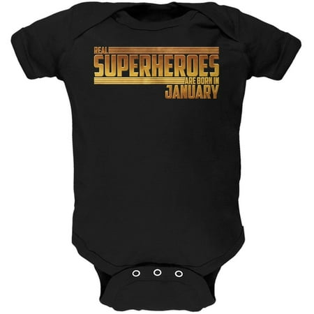 

Real Superheroes are born in January Soft Baby One Piece Black 12-18 M