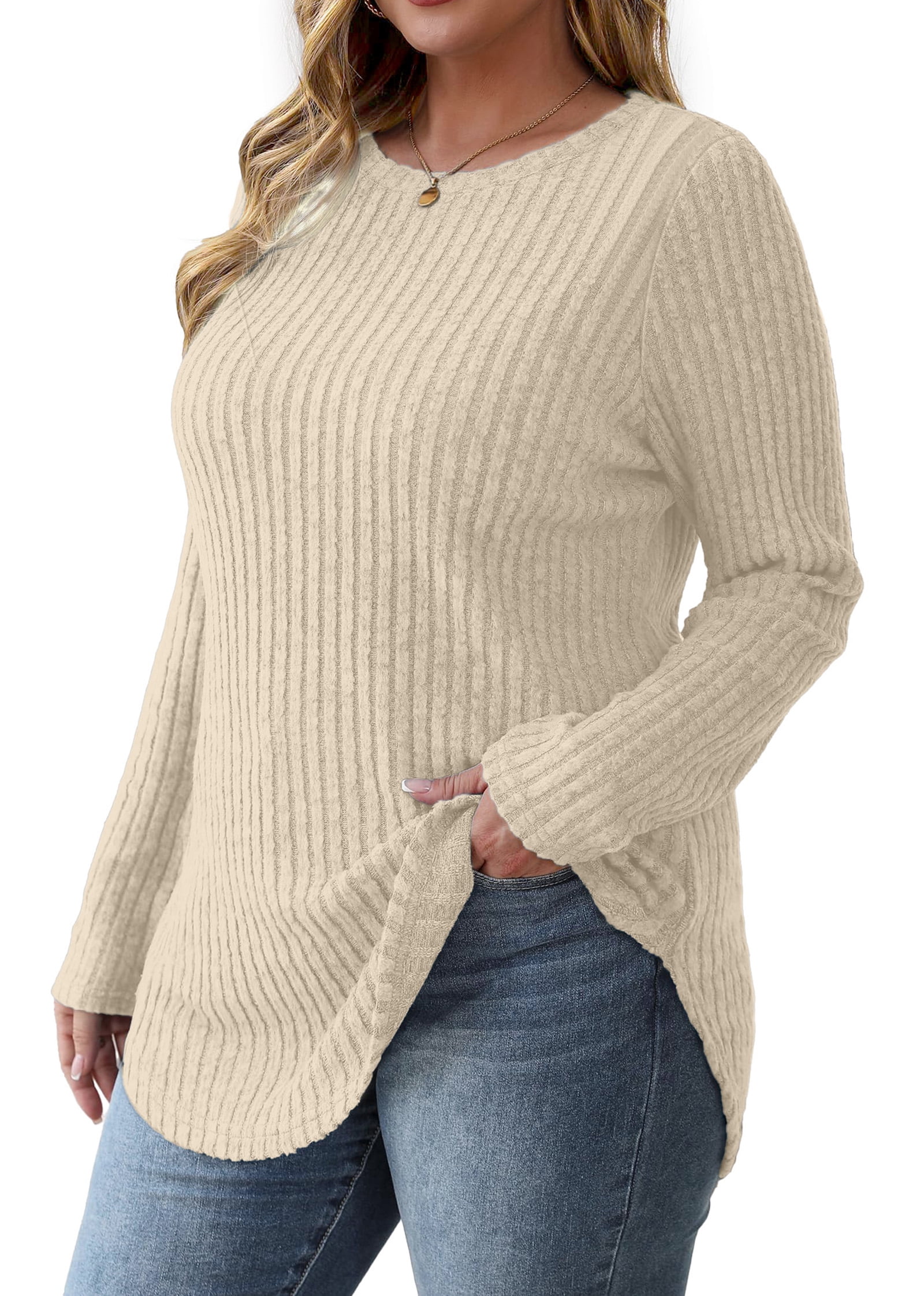 Fantaslook Long Sleeve Shirts for Women Casual Tunic Tops Dressy Crew Neck Pullover Fall Lightweight Sweaters for Women