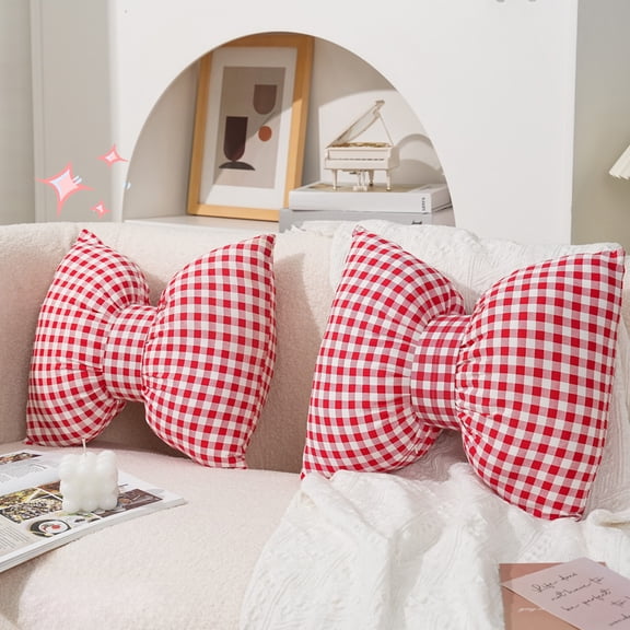 Btomtd Bowknot Shape Decorative Pillows, Sofa Cushion and Bed Backrest Pillow, Soft Plush Throw Pillows for Living Room or Dorm Room Decor, Size 15" x 12", Red