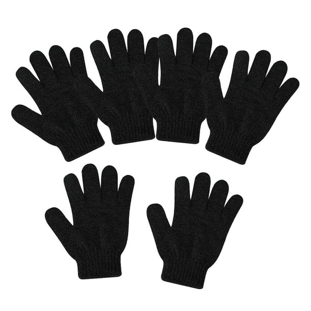Guantes exfoliantes de nailon negro (6 unidades) para el cuidado de la piel, el cuerpo, el baño, la ducha, el masaje y el spa.