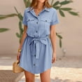 thumbnail image 4 of APEXFWDT Women's Casual Summer Button Down Shirt Dress Collared V Neck Short Sleeve Belted Pocket Dresses Fashion Mini Dress, 4 of 8