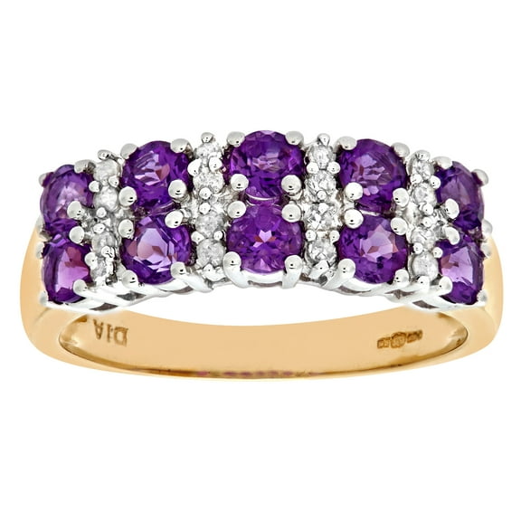 9ct Gold Jewelco London Diamond Amethyst Double Row Stripey Eternity Ring 3mm