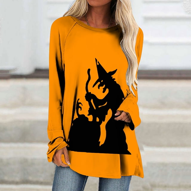 Costumes d'Halloween pour Femmes 2023 en Liquidation T-Shirt à Col Rond Oversize pour Femmes T T-Shirts à Imprimé d'Halloween T-Shirt à Manches Courtes Blouse Hauts