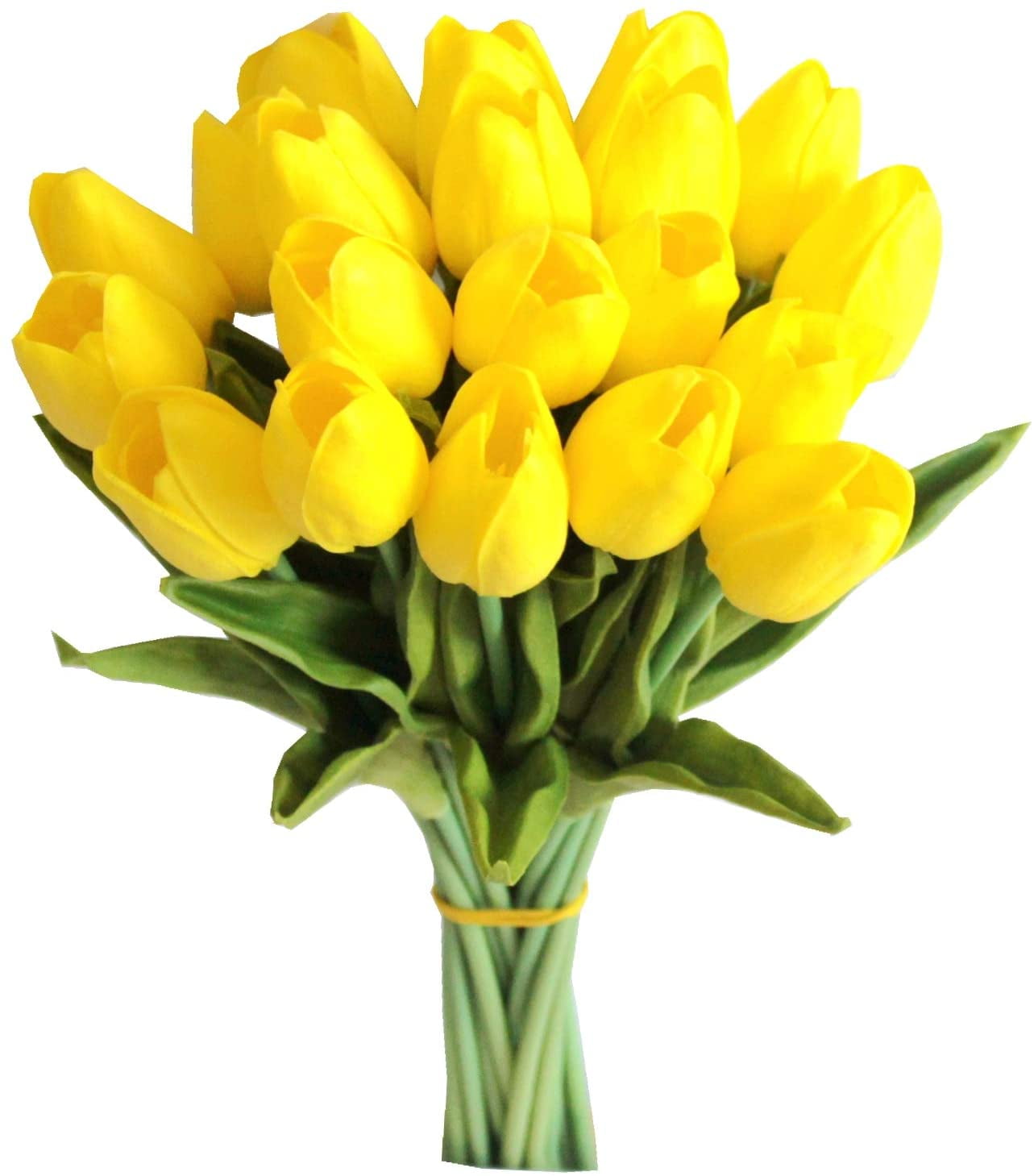 20pcs Yellow Artificial Tulip Silk Flowers 13.5" for Home Kitchen