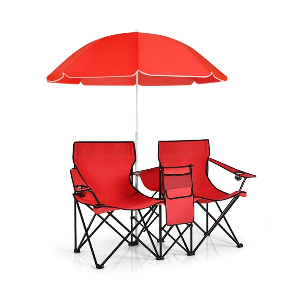 Aimee Lii Portable Folding Picnic Double Chair With Umbrella, Outdoor Beach Chair with Umbrella, Red Aimee Lii Portable Folding Picnic Double Chair With Umbrella, Outdoor Beach Chair with Umbrella, Red