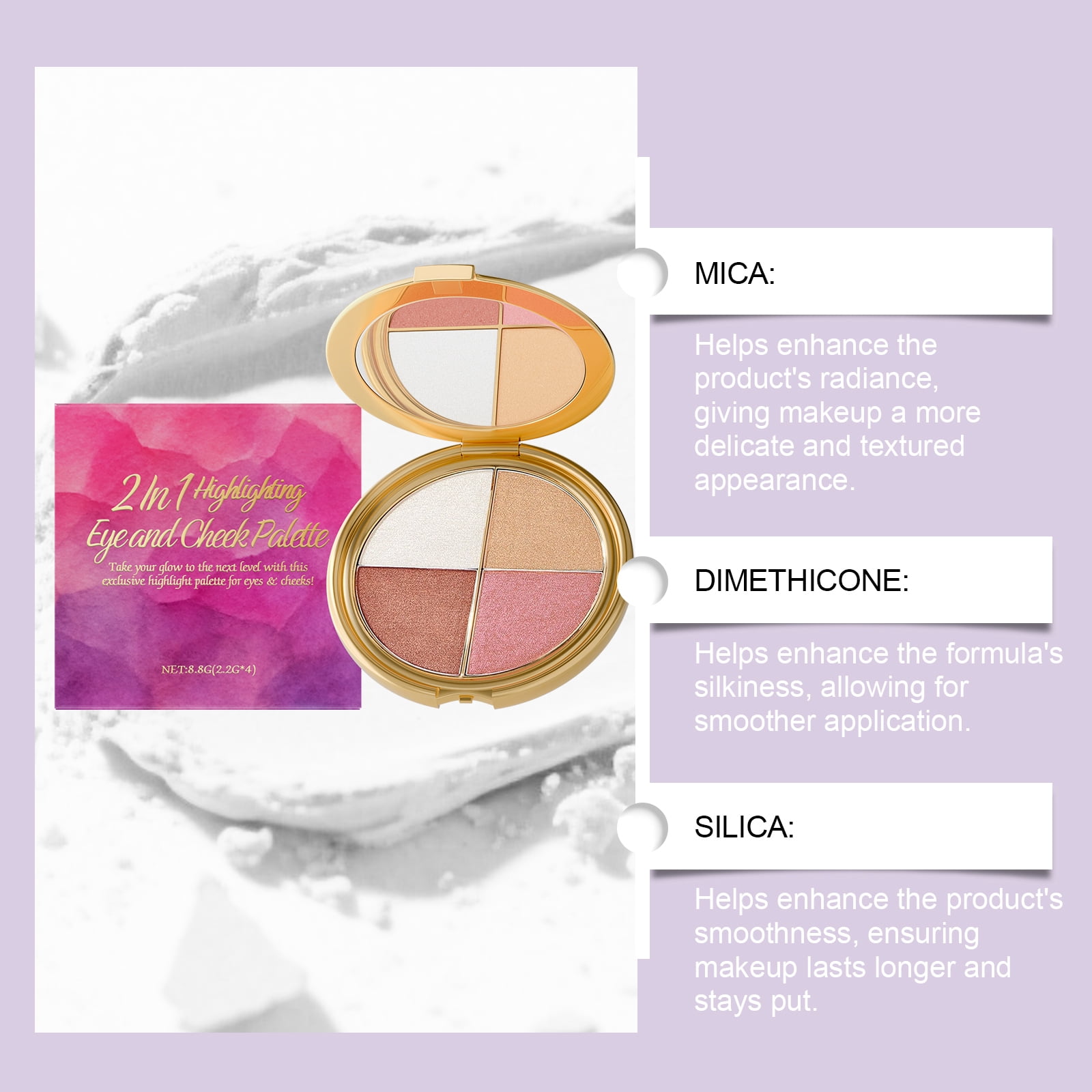 Alvantor Eyeshadow Palette for Brown & Pink with Metallic Finish, 3 in 1 Eyeshadow Blush and Highlight,Smooth Texture and Long-Lasting Wear